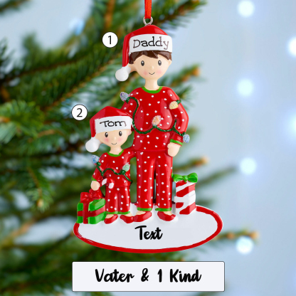 Holz Weihnachtsornament-Personalisierte 2 Namen Text Weinhachten Vater & Kind-Kostüm Ornament