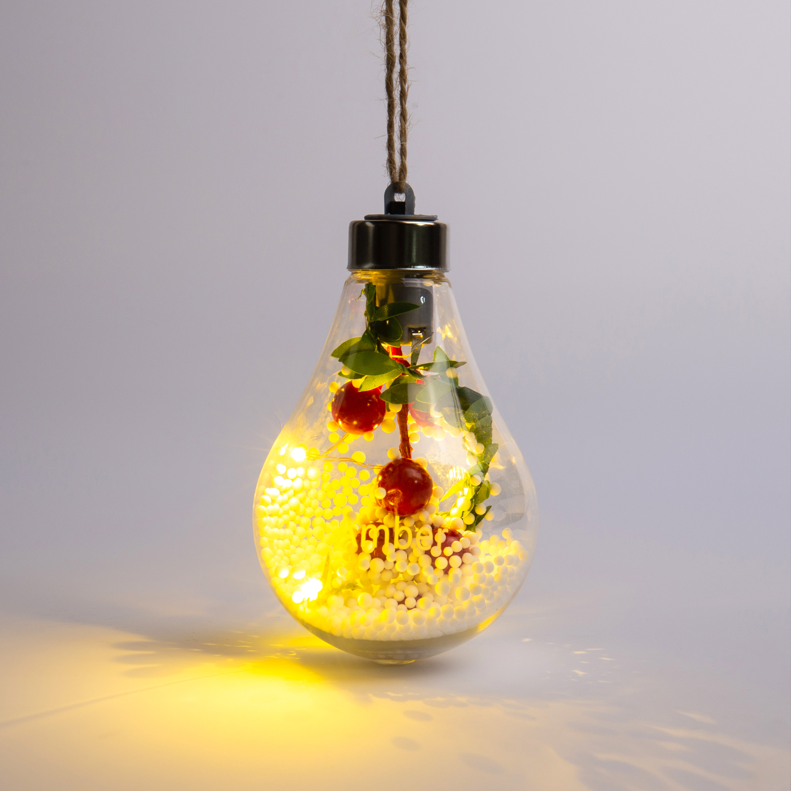 Weihnachtsornament-Personalisiertes Text Beeren Glühlampeform Ornament Weihnachten Geschenk- Anhänger mit LED Licht