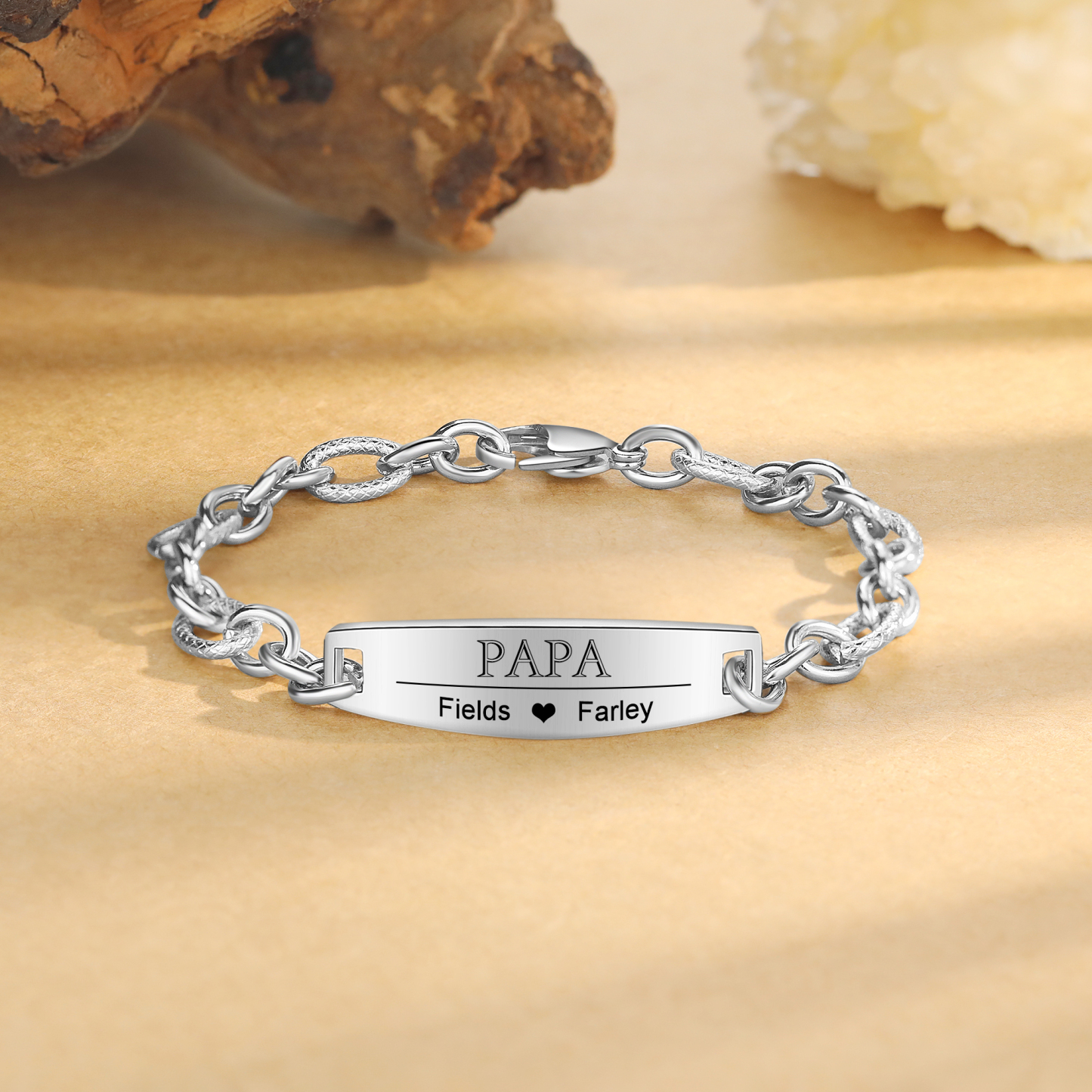 Herren Armband-Personalisiertes 2 Namen & Text Edelstahl Armband 