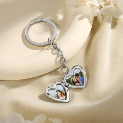 Personalisierte 2 Fotos & Geburtsblume Herz Schlüsselanhänger-Geburtsblume Serie 