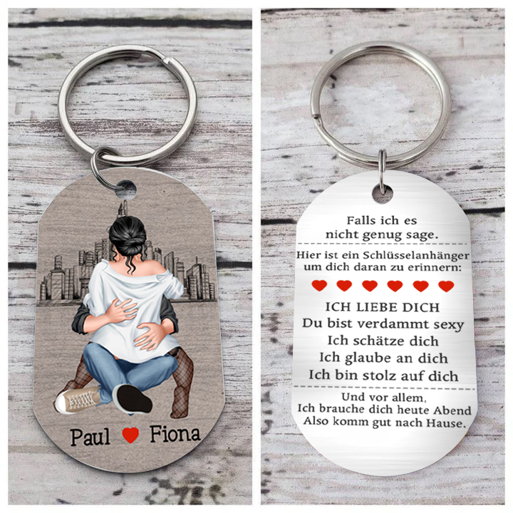 Personalisierbare 2 Namen-Ich brauche dich heute Abend Also komm gut nach Hause-Edelstahl Schlüsselanhänger für Paare