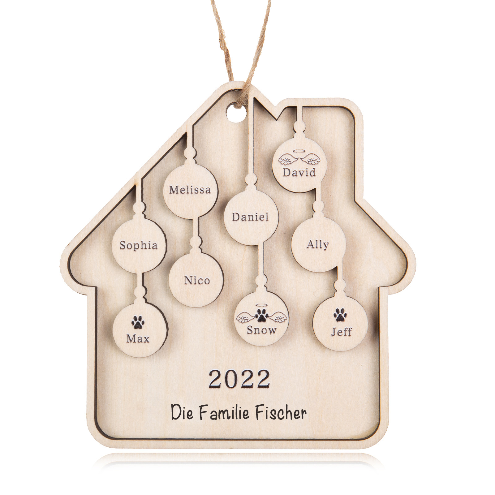 Holz Weihnachtsornament-Personalisiertes 9 Namen Text Jahr Haus Ornament Anhänger 