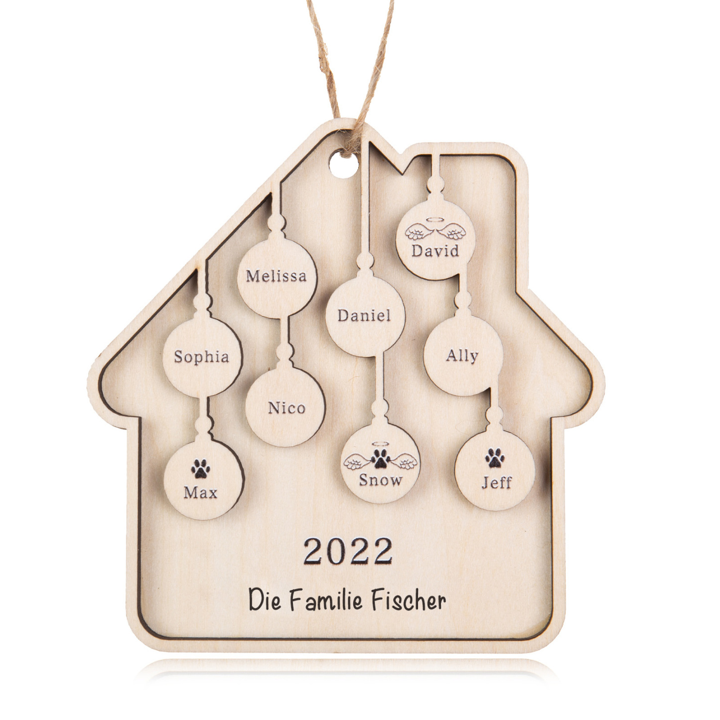 Holz Weihnachtsornament-Personalisiertes 9 Namen Text Jahr Haus Ornament Anhänger 
