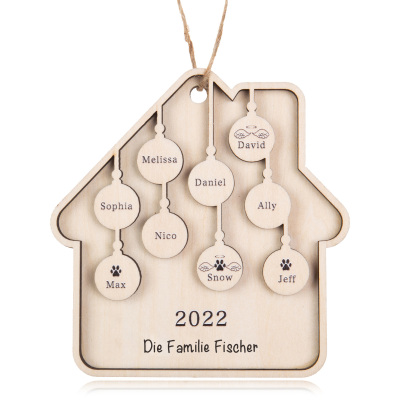 Holz Weihnachtsornament-Personalisiertes 9 Namen Text Jahr Haus Ornament Anhänger 