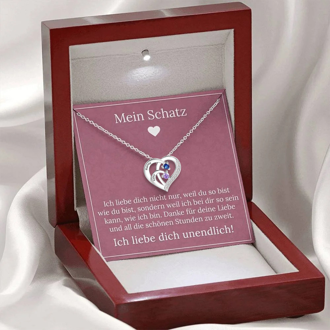 Kettenmachen 925 Sterling Silber Personalisierte 2 Namen Herz Halskette
mit 2 Geburtssteinen- An Meinen Schatz-Geschenk mit Rosa Nachrichtenkarte 32.99
