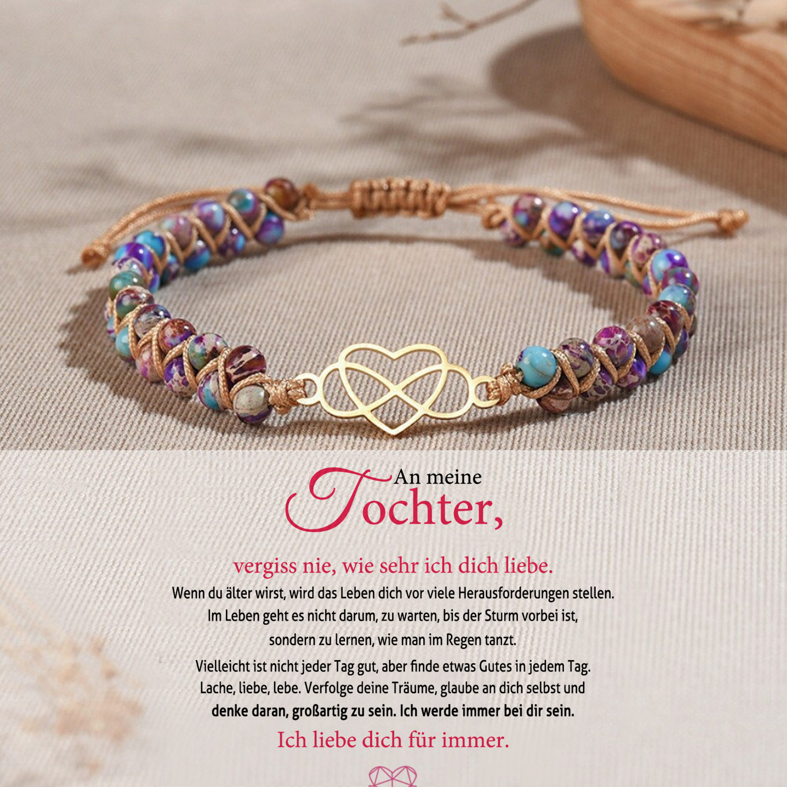 Infinity Herz Armband-An meine Tochter, vergiss nie, wie sehr ich dich liebe-Geschenk mit Nachrichtenkarte 