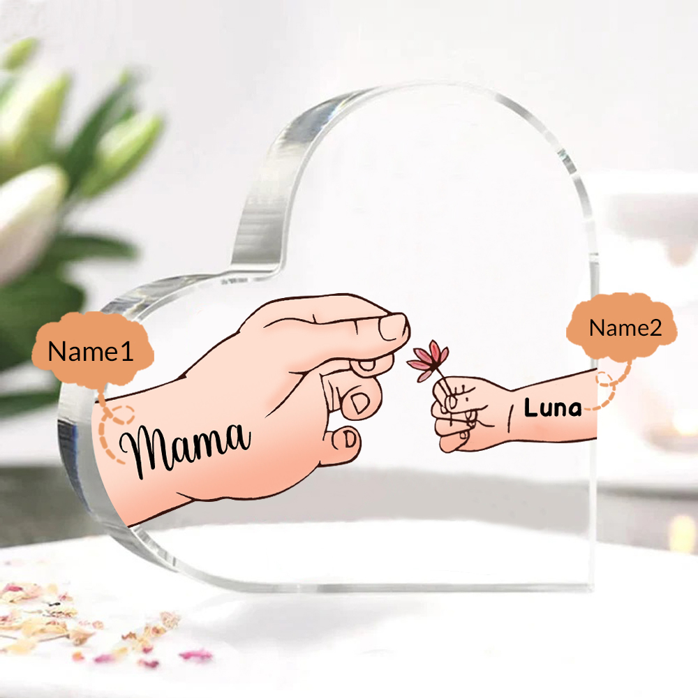 Personalisierte 2 Namen Mama Hand Familie Acryl-Deko Schreibtischdekoration für Mutter