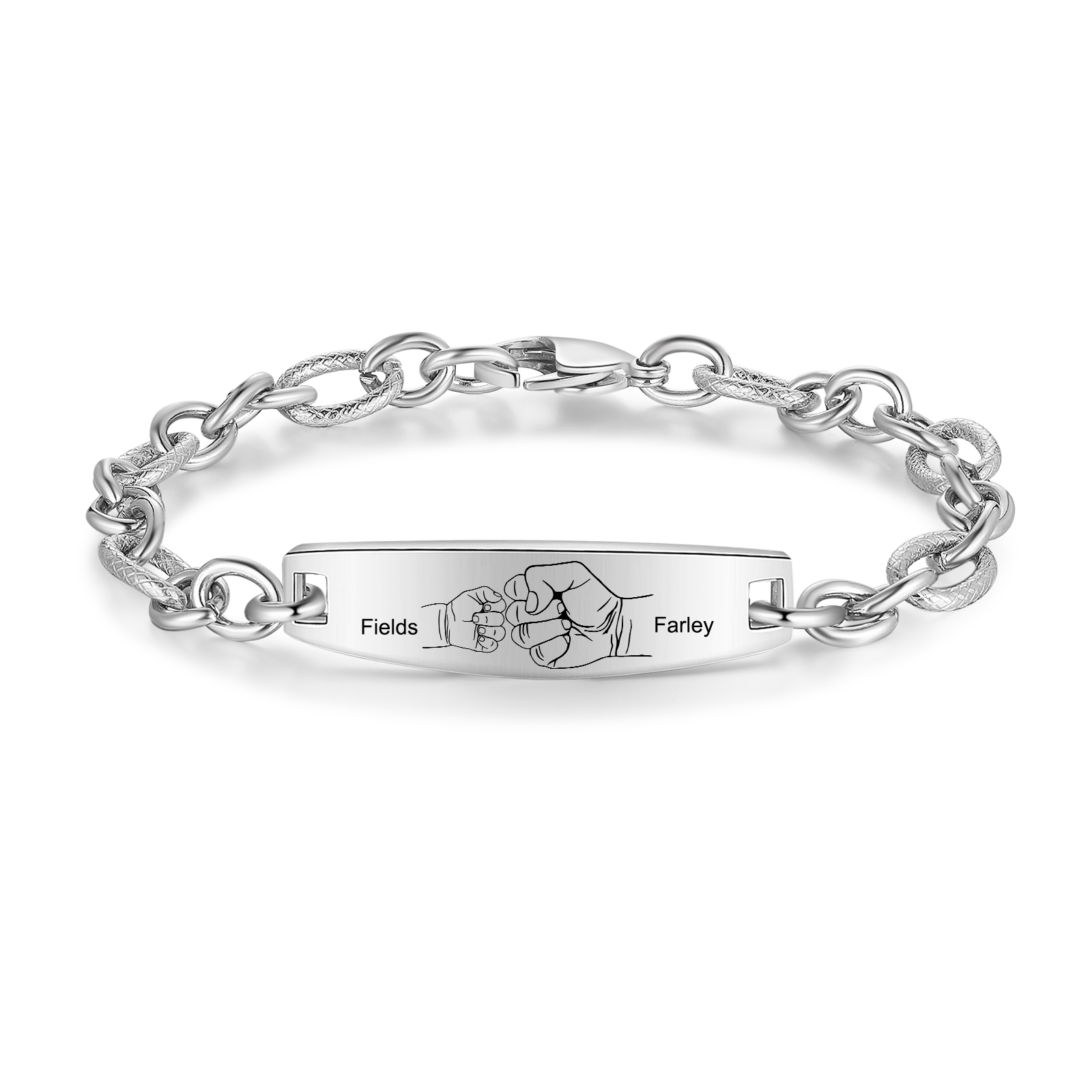 Herren Armband-Personalisiertes 2 Namen Faust Edelstahl Armband 