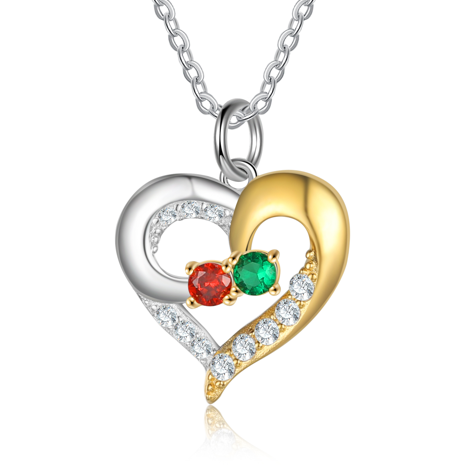 S925 Silber Gravur 2 Namen Herz Halskette mit 2 Geburtssteinen