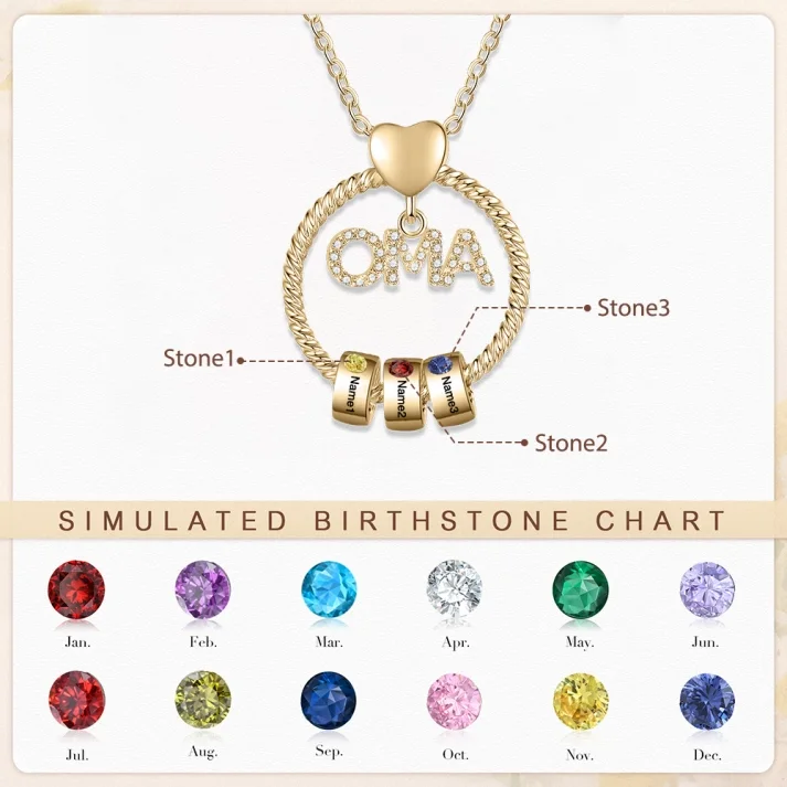 Personalisierte 1-5 Namen Gravur "OMA" Halskette mit 1-5 Geburtssteinen