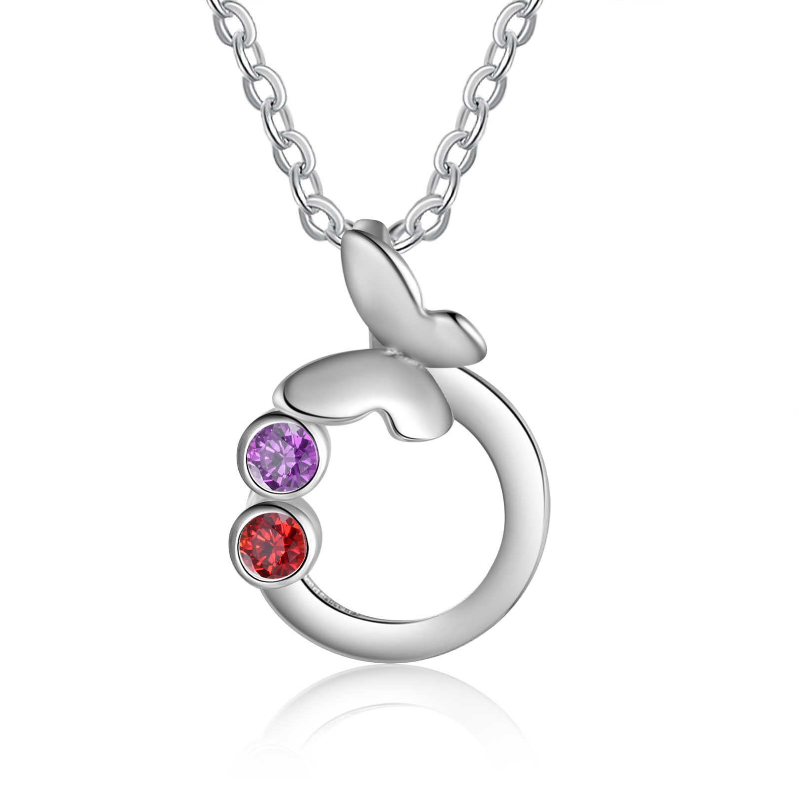 Personalisierte 2 Geburtssteine Schmetterling Kreis Halskette 