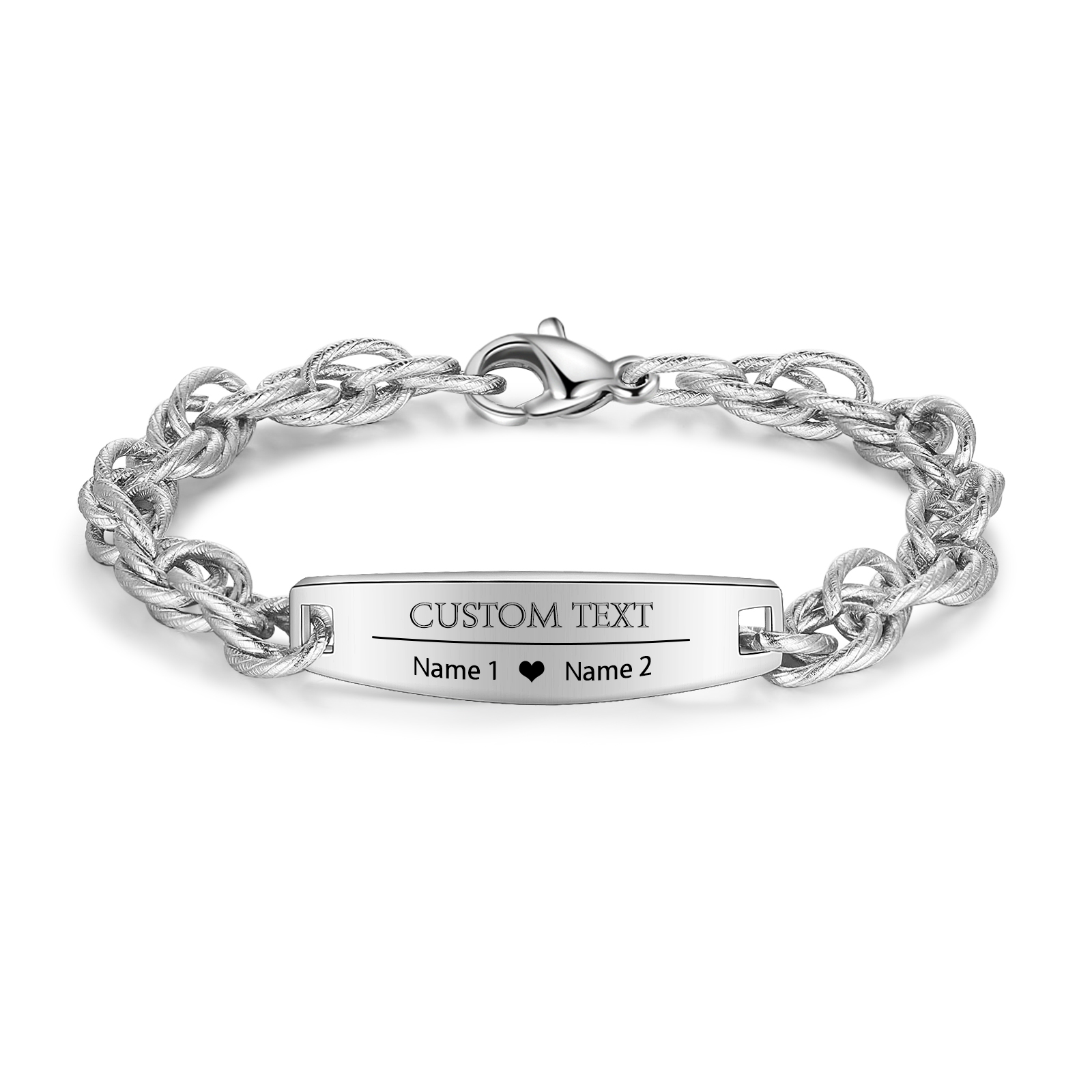Herren Armband-Personalisiertes 2 Namen & Text Edelstahl Armband 