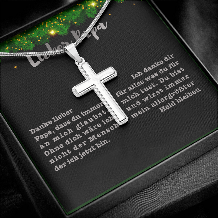 925 Sterling Silber "Lieber Papa" Kreuz Halskette - Vatertag Geschenk mit Nachrichtenkarte