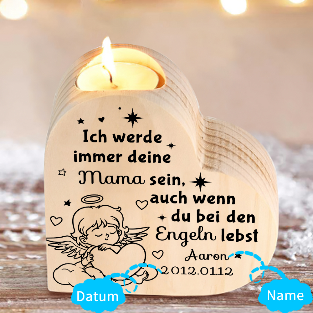 Personalisierter Name & Datum -Ich werde immer deine Mama sein- Trauer Herzform Kerzenhalter für Sternenkinder