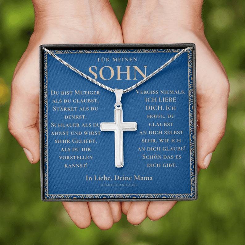 925 Sterling Silber Für meinen Sohn Kommunion Kreuz Halskette - Geschenk mit Nachrichtenkarte