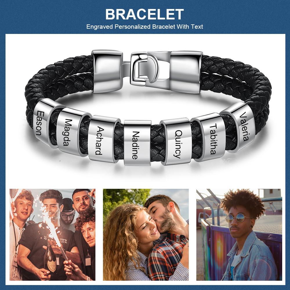 Personalisiertes 7 Namen Perlen Leder Armband-An Meinen Vater- Geschenk mit Nachrichtenkarte