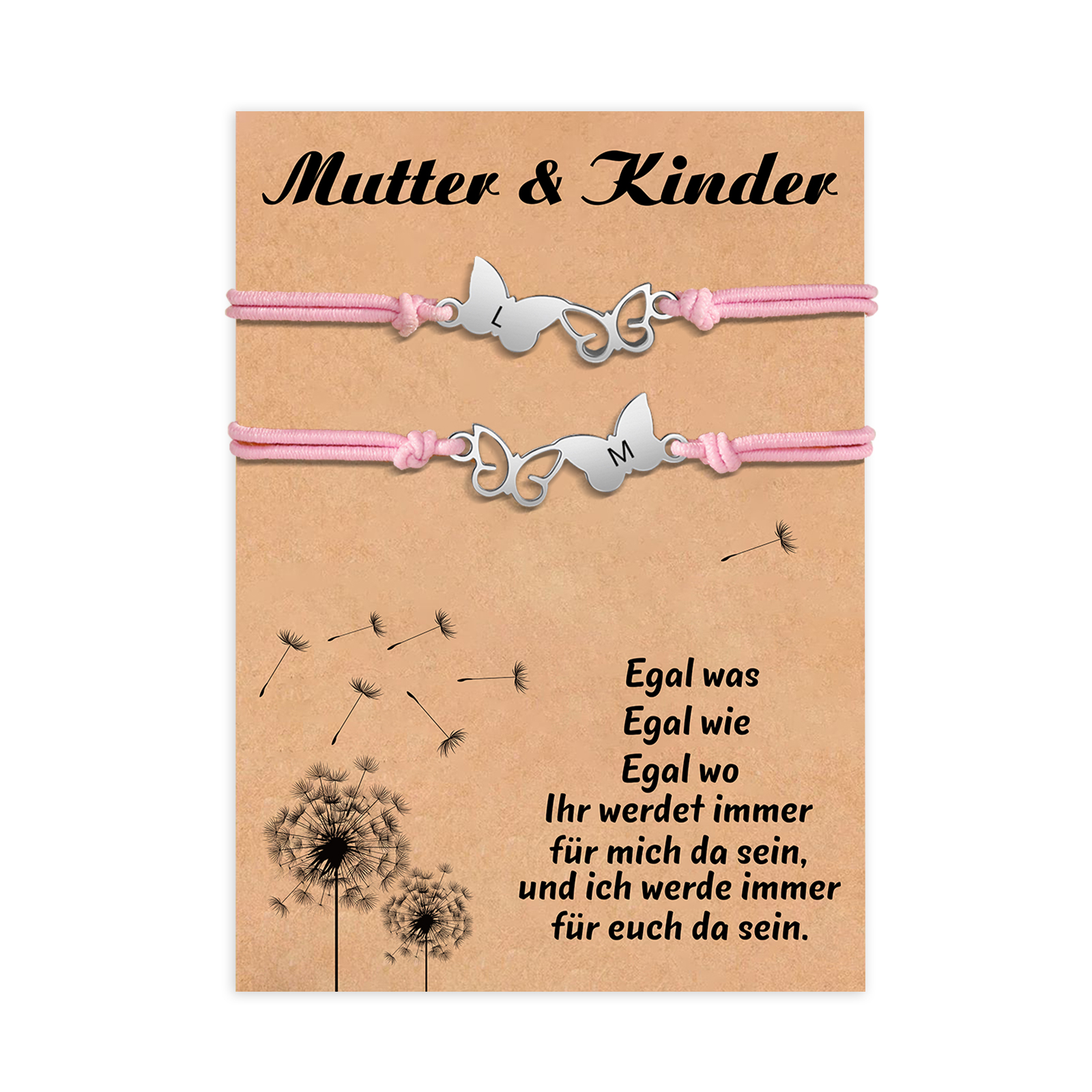 Personalisierte 2 Buchstaben Schmetterling Armbänder Set mit 2 Ketten Gummiband - Schulanfang Geschenk mit Karte