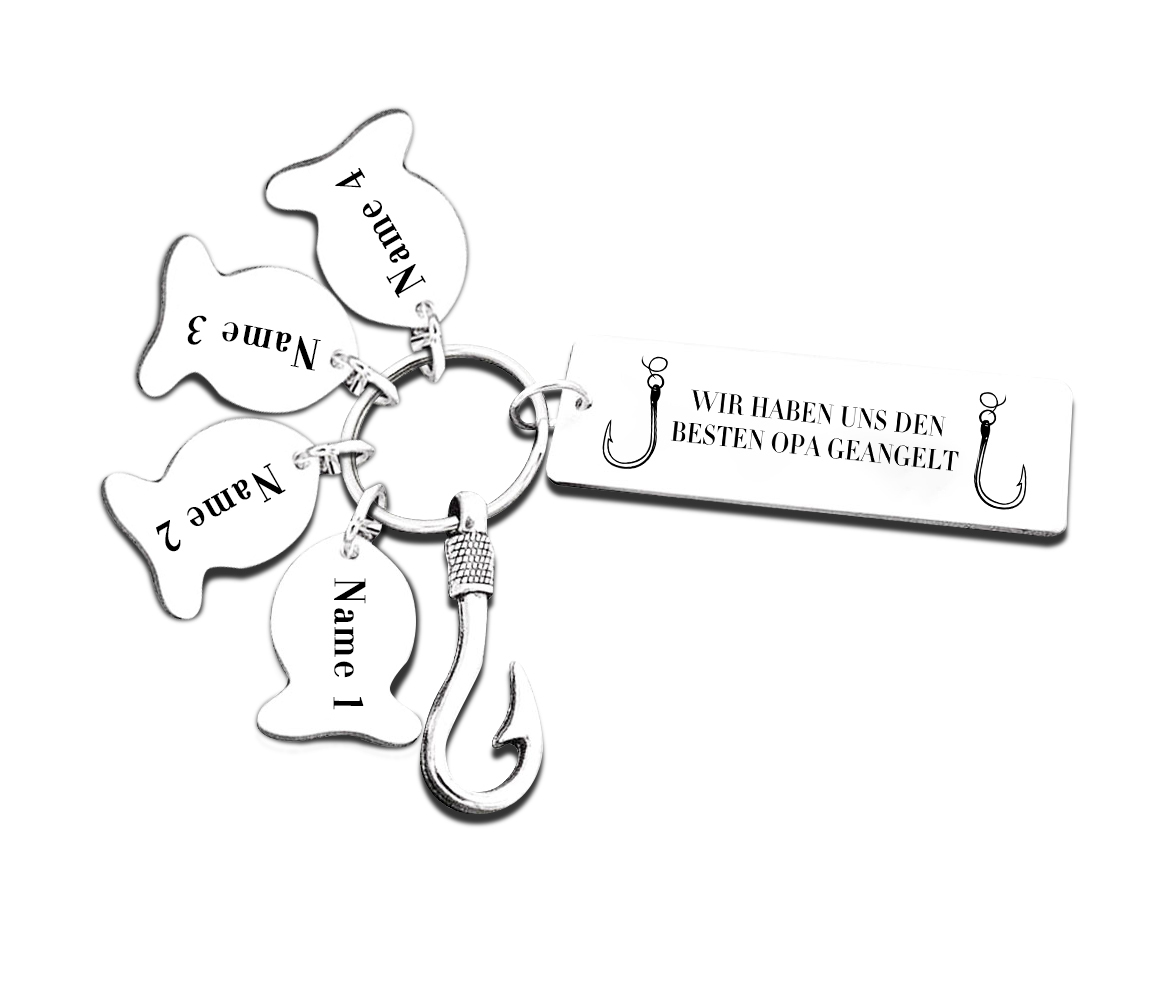 Personalisierbare 4 Namen Schlüsselanhänger-Wir haben uns den besten Opa geangelt-Geschenk für Großvater