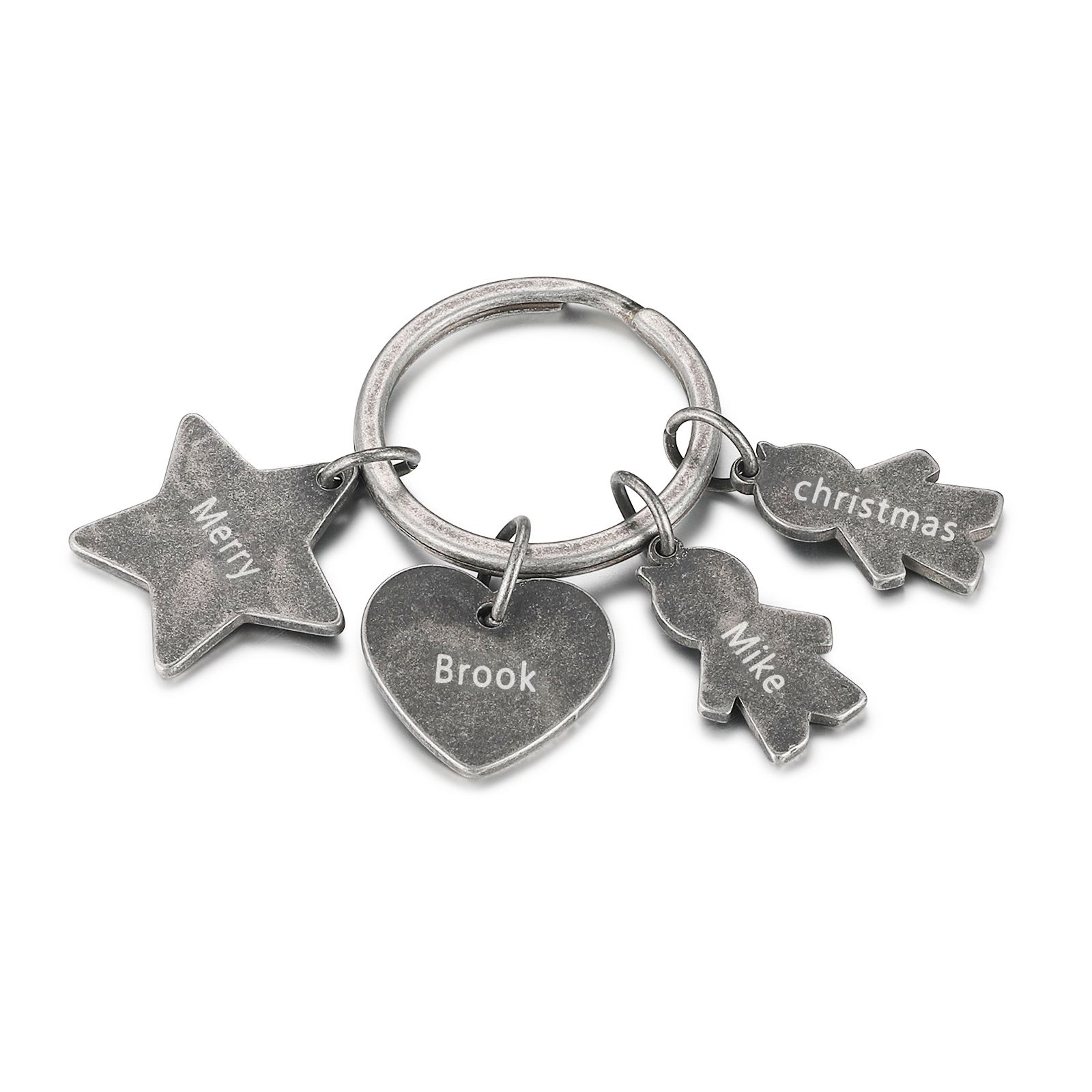 Personalisierbare 4 Namen Stern & Herz Vintage Schlüsselanhänger