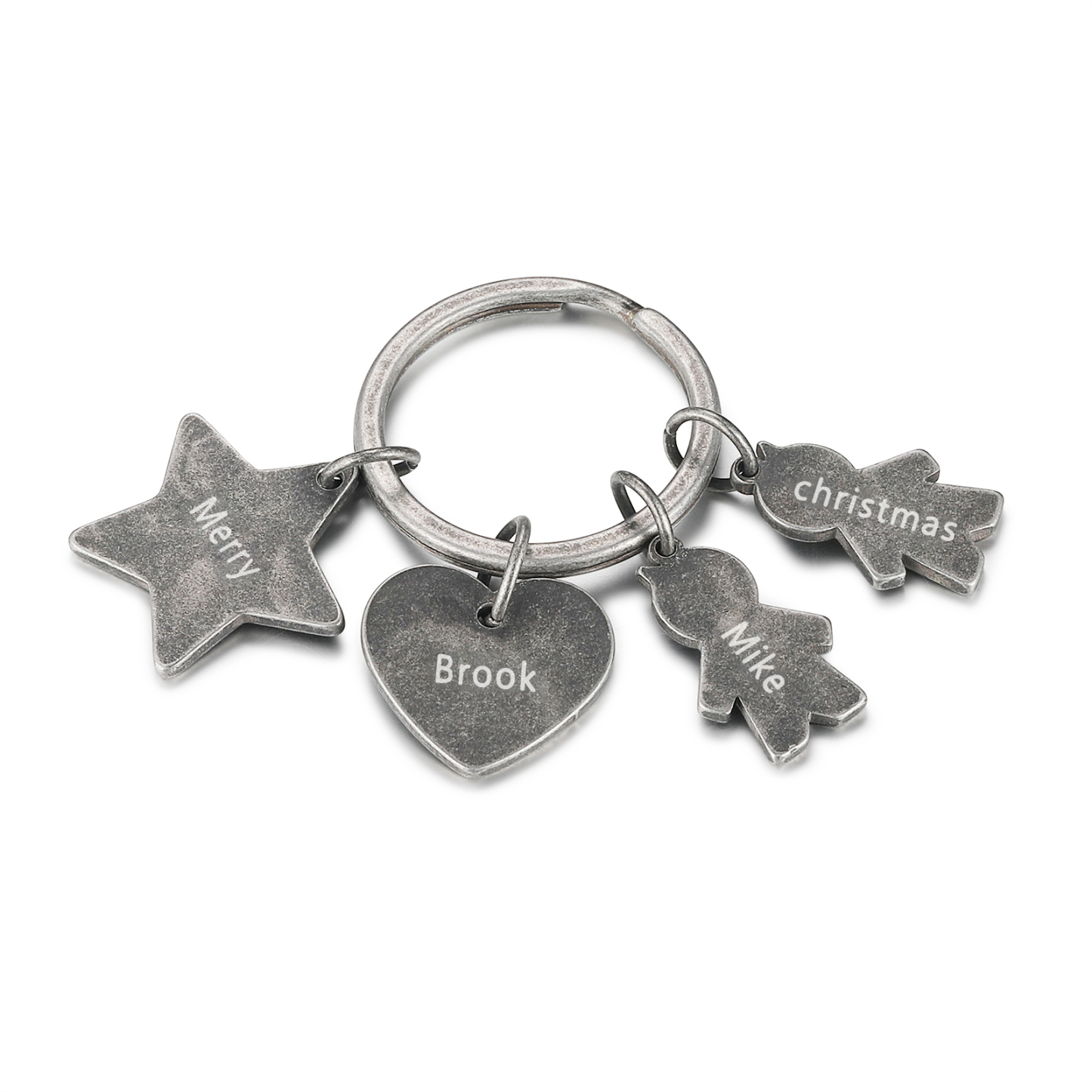 Personalisierbare 4 Namen Stern & Herz Vintage Schlüsselanhänger
