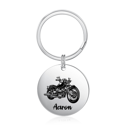 Personalisierbarer Name Rund Metall Motorrad Schlüsselanhänger für Großvater