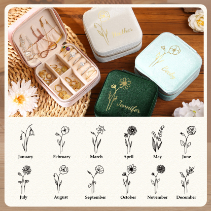 Personalisierbarer Name & Geburtsblume klein Velvet Schmuckaufbewahrung Schmuckzubehör Aufbewahrungsbox für Schmuck