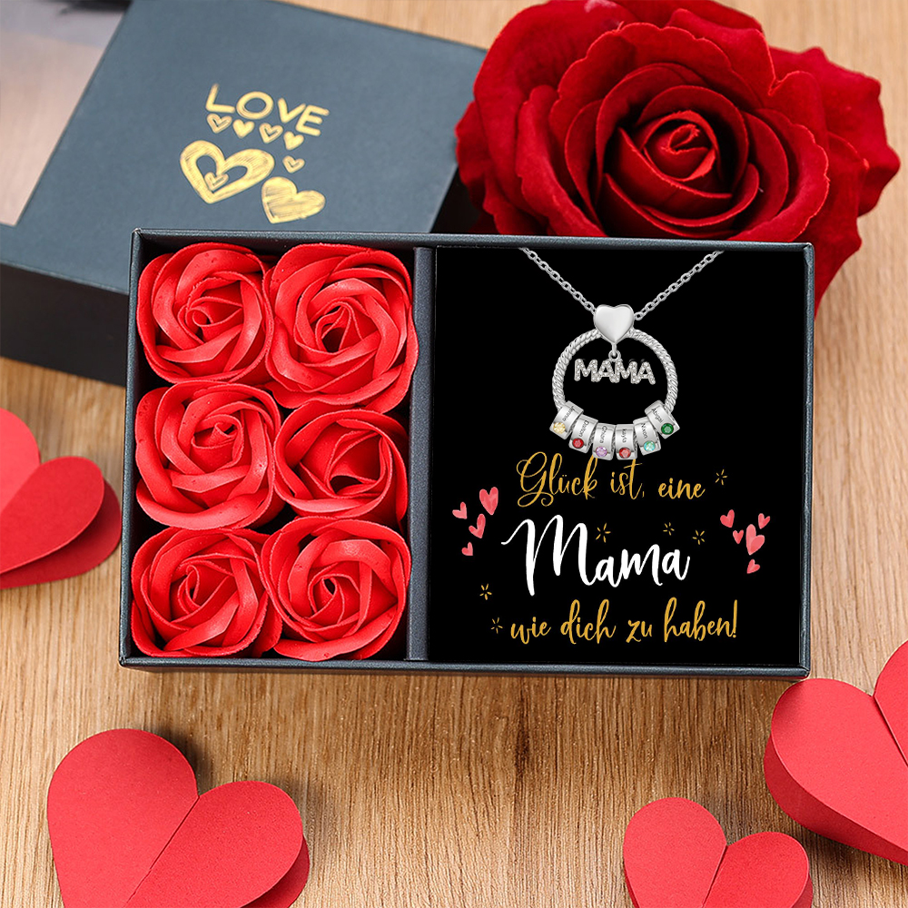 Personalisierte 1-6 Namen Gravur "MAMA" Halskette mit 1-6 Geburtssteinen-Glück ist eine Mama wie dich zu haben-Geschenk mit Nachrichtenkarte