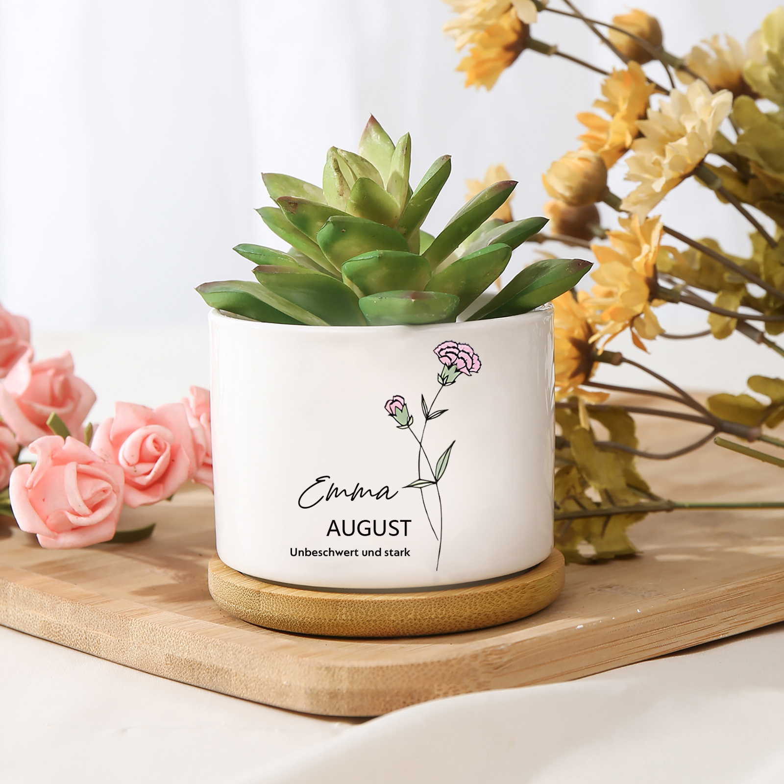 Personalisierbarerer 1 Name & Datum & Geburtsblume Unbeschwert und stark Blumentopf