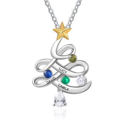 Personalisierte 3 Namen Weihnachtsbaum Halskette mit Geburtssteinen 