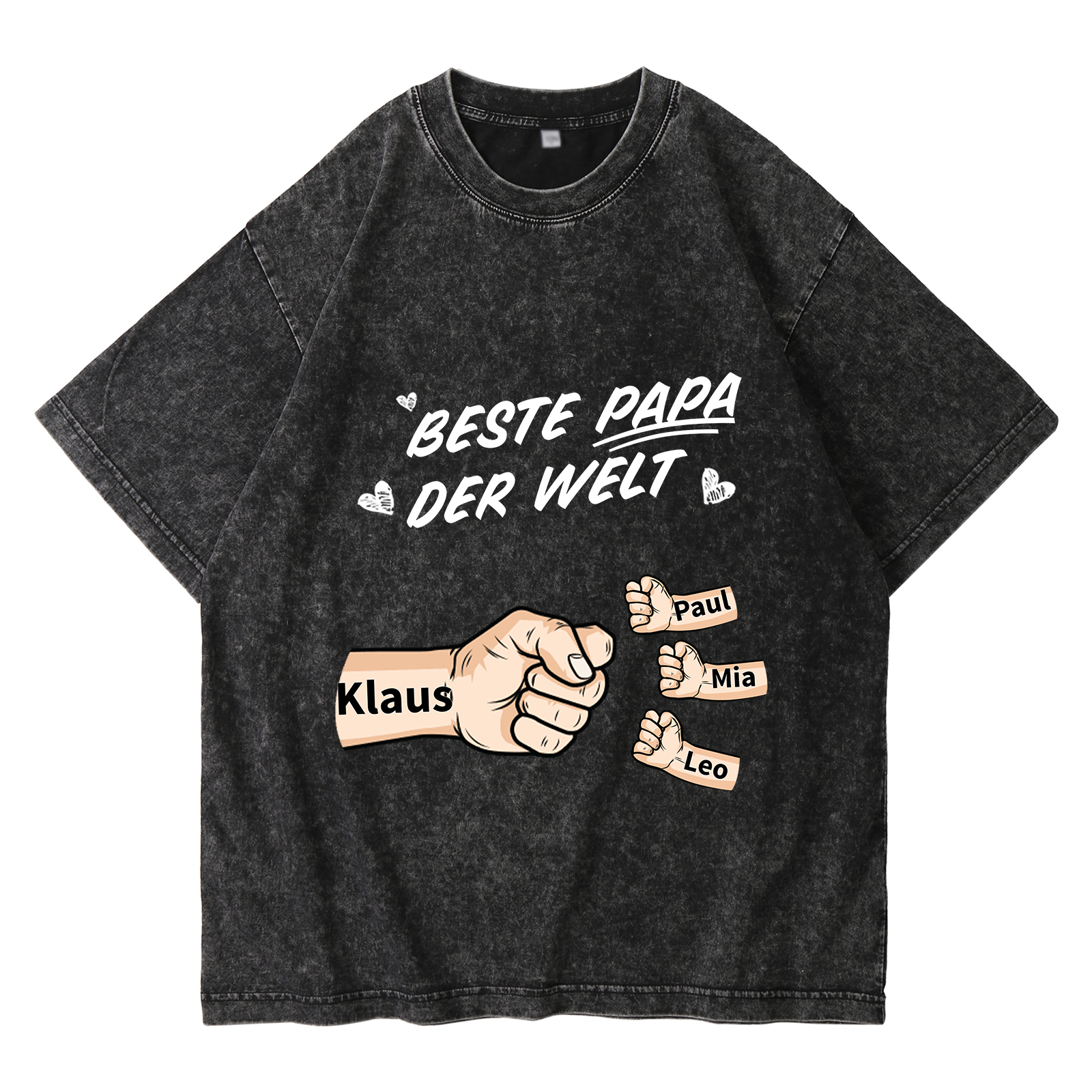 Personalisierte 1-6 Namen Fauststoß Beste Papa der Welt Herren T-Shirt 