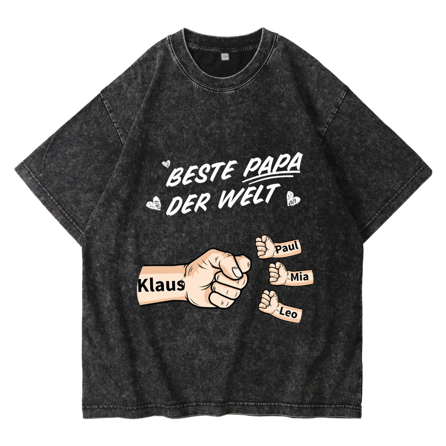 Personalisierte 1-6 Namen Fauststoß Beste Papa der Welt Herren T-Shirt