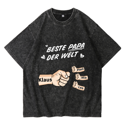Personalisierte 1-6 Namen Fauststoß Beste Papa der Welt Herren T-Shirt 