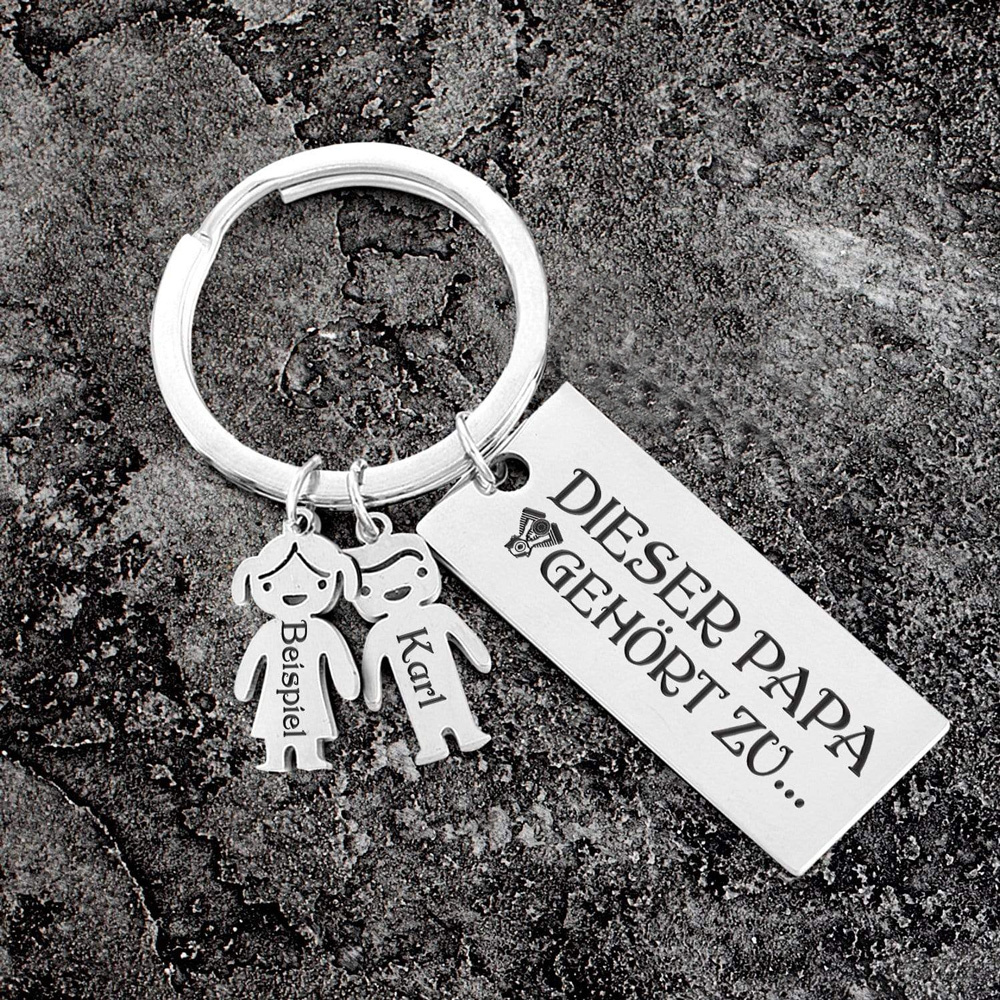 Personalisierter 2 Kinder Namen Schlüsselanhänger - Motorradfahrer - An Meinen Papa - Geschenkkarte Set