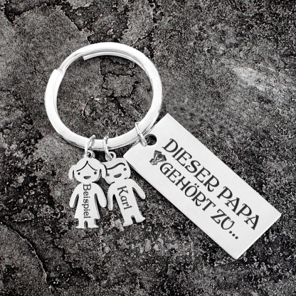Personalisierter 2 Kinder Namen Schlüsselanhänger - Motorradfahrer - An Meinen Papa - Geschenkkarte Set