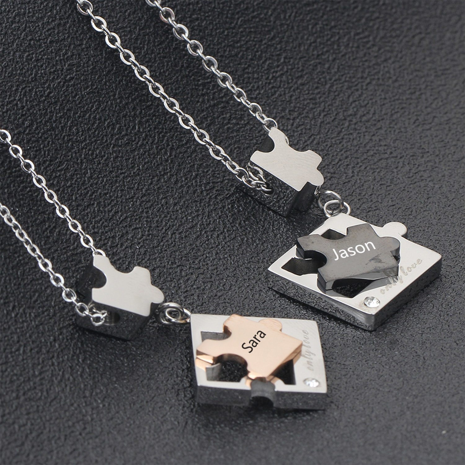 Personalisierte 2 Namen Puzzle "only Love" Halsketten Set