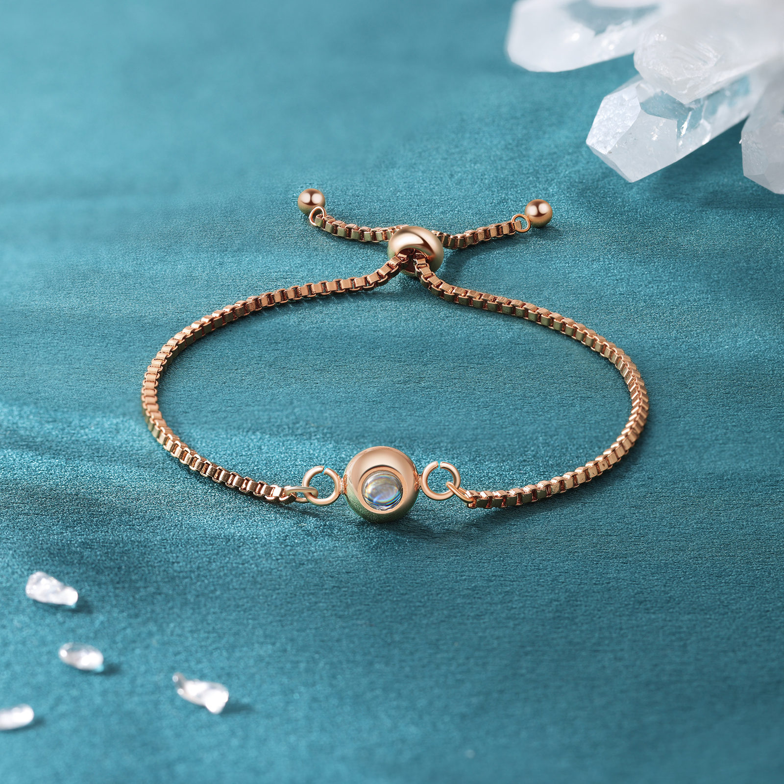 Personalisiertes Foto Rund Projektion Edelstahl Armband mit verstellbarer Kette