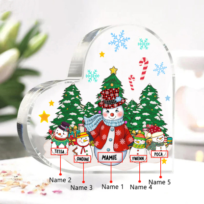 Personalisierte 5 Namen Schneemann Familie Weihnachten Acryl-Deko-Schreibtischdekoration