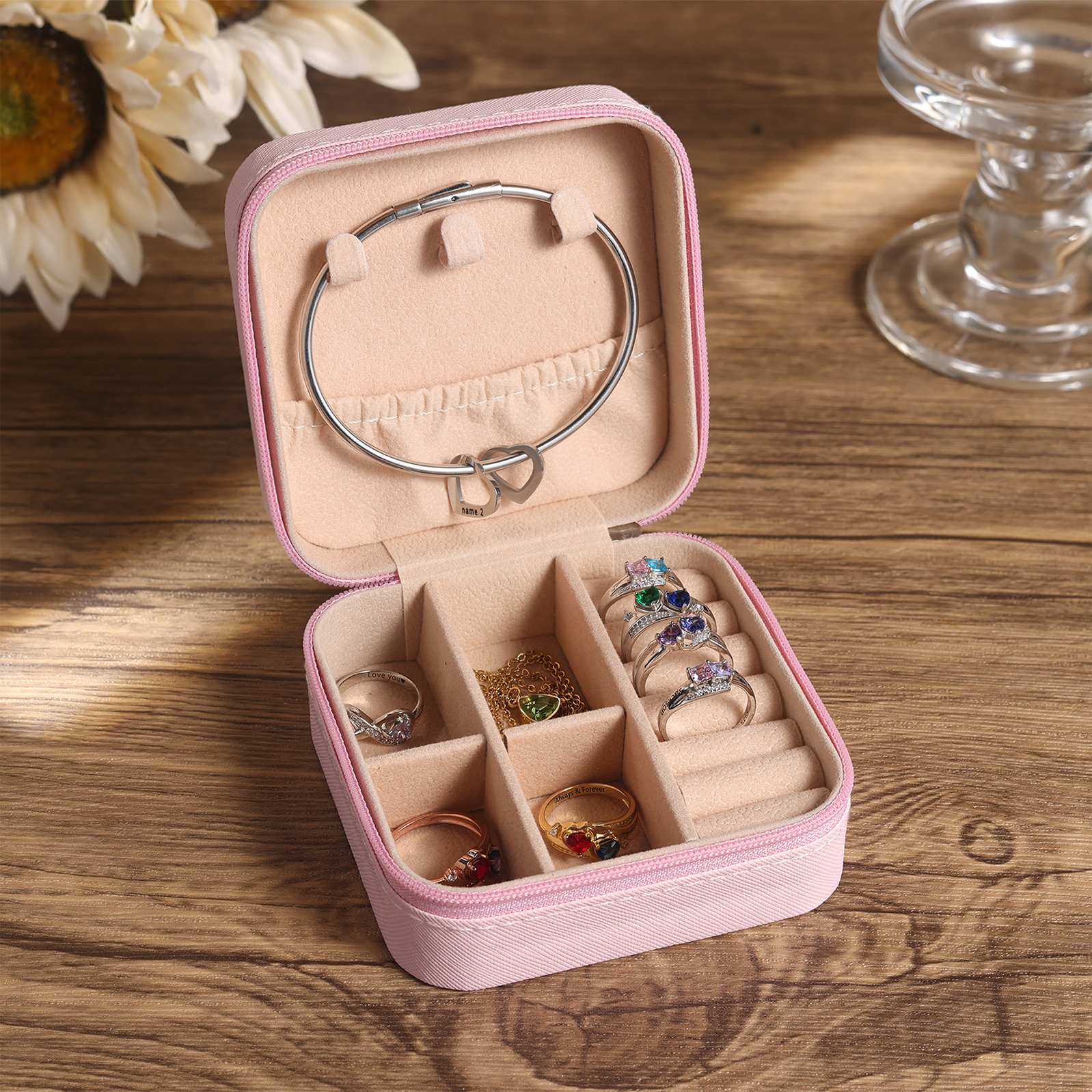 Personalisierbarer Name Pu Leder Regenbogen Kinder Schulanfang Geschenk Schmuckaufbewahrung Schmuckzubehör Aufbewahrungsbox für Schmuck