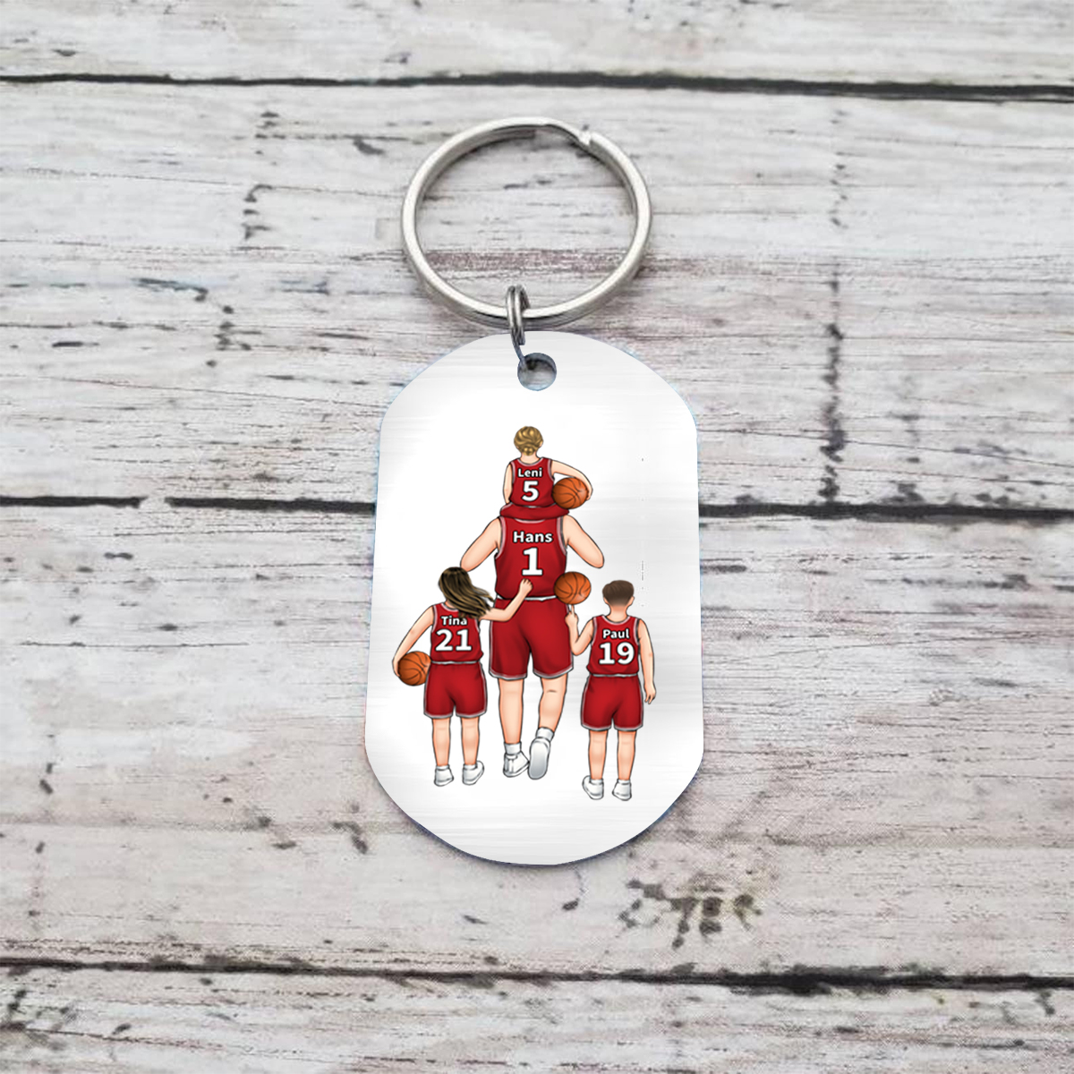 Personalisierbarer 2-4 Namen Fauststoß Familie Basketball-Mannschaft Schlüsselanhänger-Geschenk für Vater