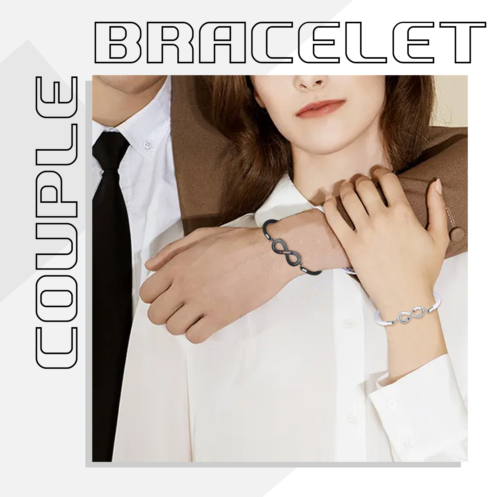 Paar Infinity Armband mit Name, Text und Geburtsstein Graviert, Valentinstag Geschenk Endlosarmband