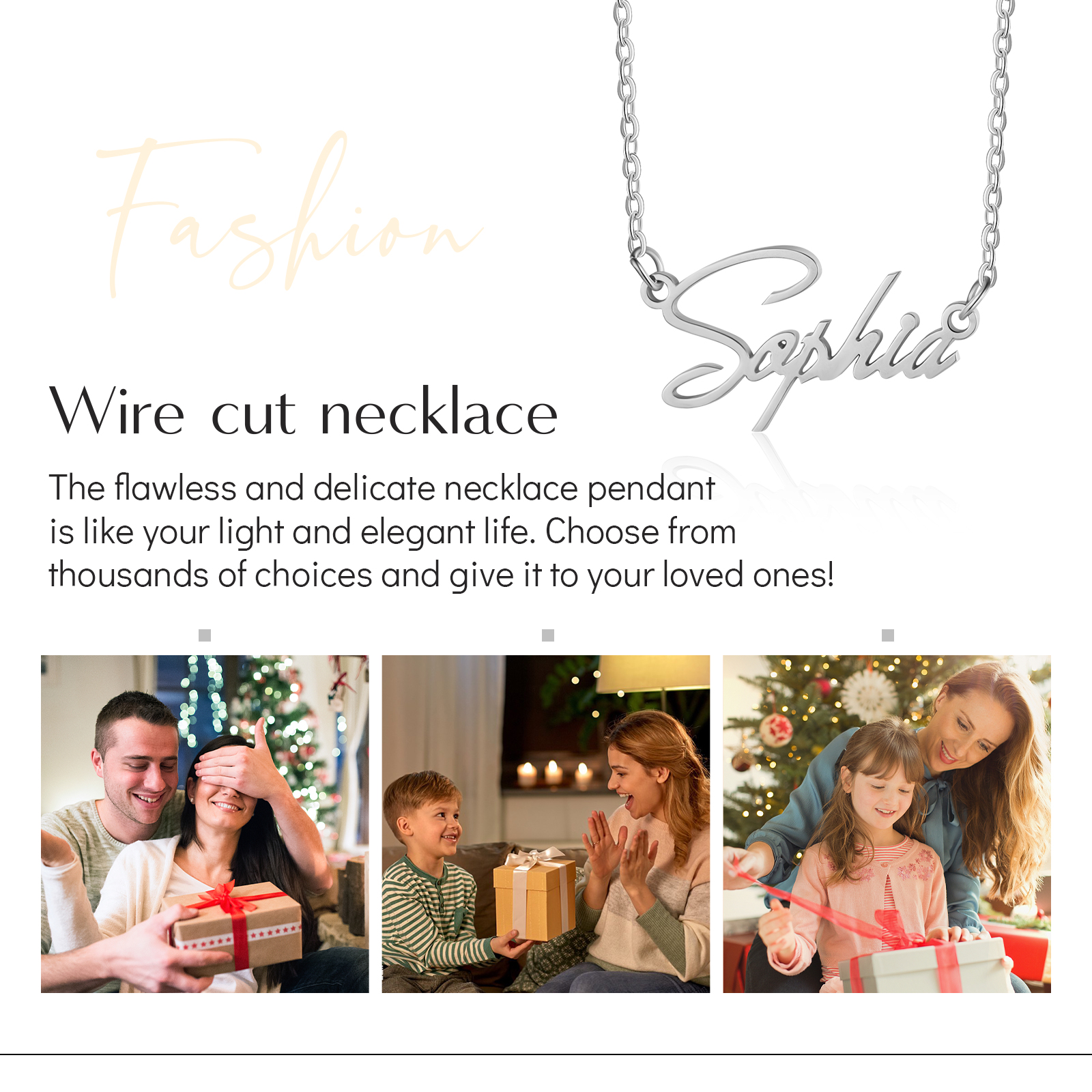 Personalisierbare Name Zarte Halskette & Geschenkkarte Geschenkbox Set Weihnachtsgeschenk