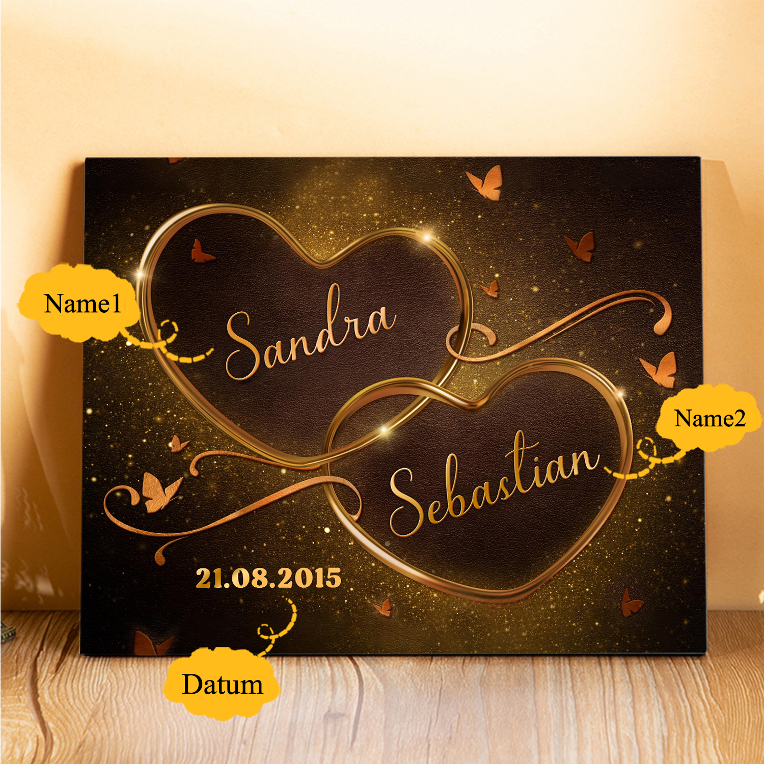 Pärchen Holzbild-Personalisierter 2 Namen & Datum Holzdekoration-für Paare