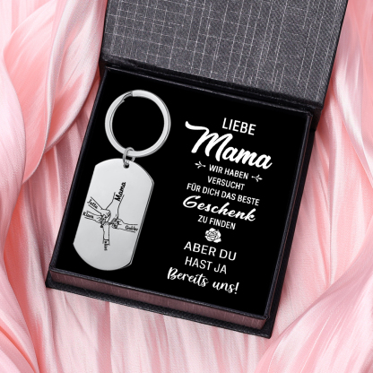 Personalisierbare 4 Namen Mama Hand Schlüsselanhänger-Liebe Mama du hast ja bereits uns