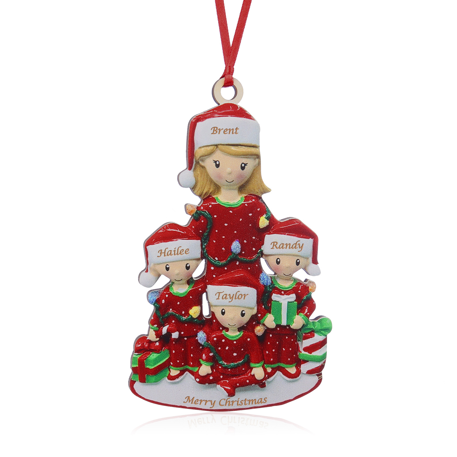 Holz Weihnachtsornament-Personalisierte 4 Namen Text Weinhachten Mutter & Kind-Kostüm Ornament