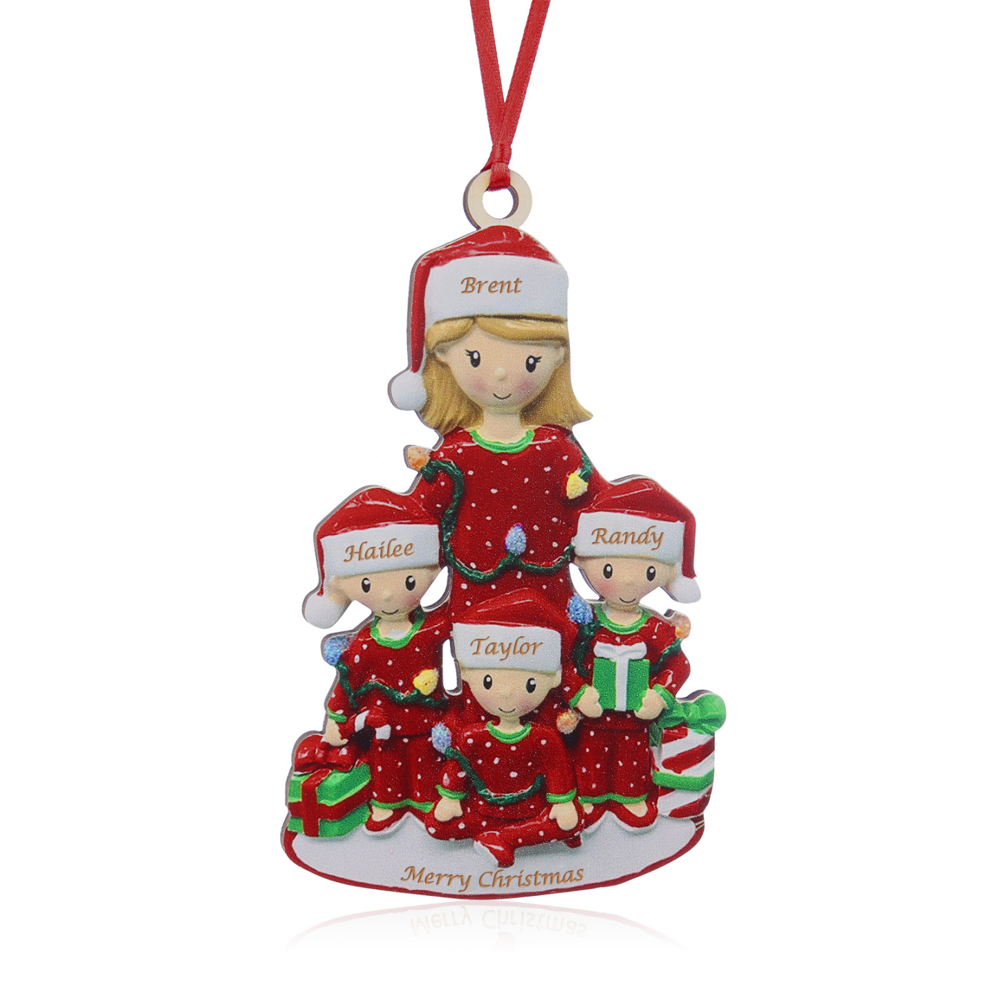 Holz Weihnachtsornament-Personalisierte 4 Namen Text Weinhachten Mutter & Kind-Kostüm Ornament