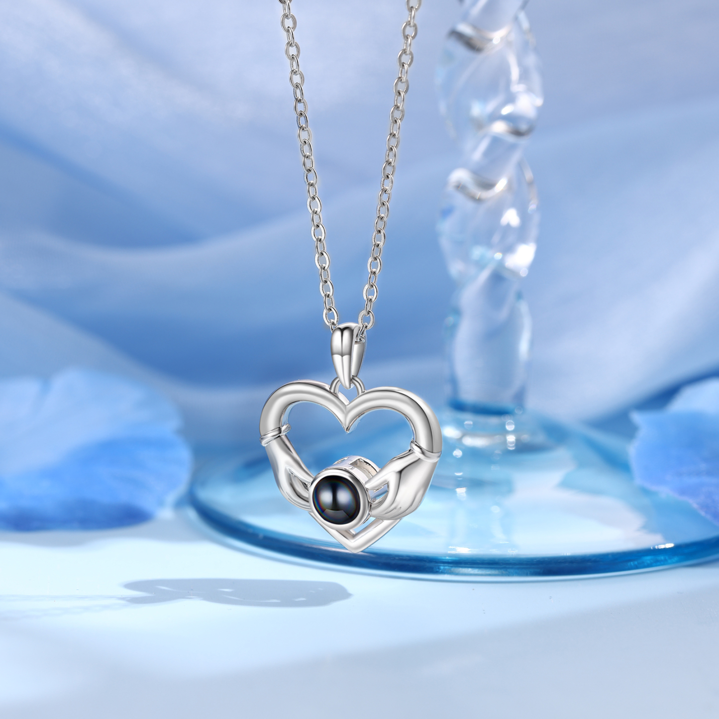 Personalisierte Herzkette mit Händen, Fotoprojektion, Geschenk für sie