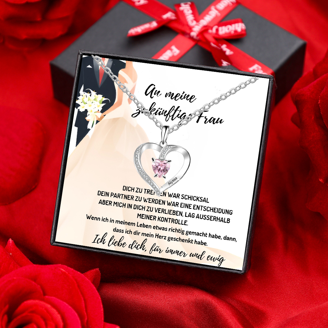 925 Sterling Silber Personalisierter 1 Name & Geburtsstein Herz Halskette