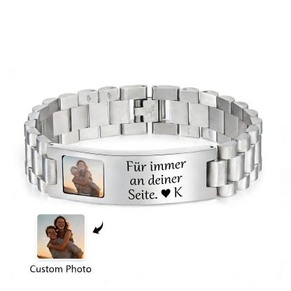 Personalisiertes Herren-ID-Armband aus Edelstahl mit Foto – individuelles Armband mit einem Foto und einem Text, Jubiläums- oder Geburtstagsgeschenk für Papa, Freund oder Ehemann | Kettenmachen