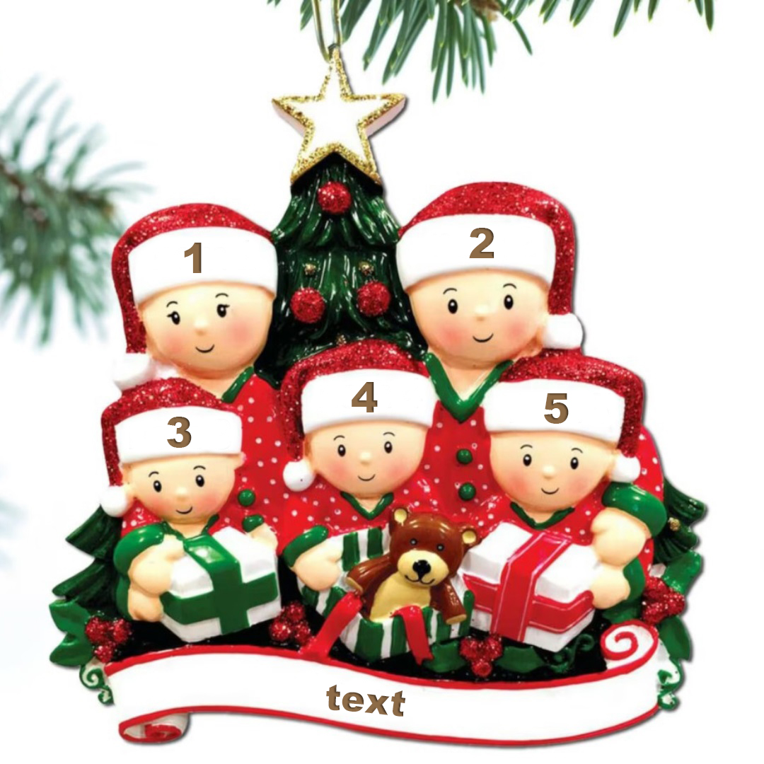 Holz Personalisiertes 5 Namen Text unter dem Weihnachtsbaum Anhänger mit 5 Familienmitgliedern Weihnachtsornament