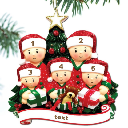 Holz Personalisiertes 5 Namen Text unter dem Weihnachtsbaum Anhänger mit 5 Familienmitgliedern Weihnachtsornament